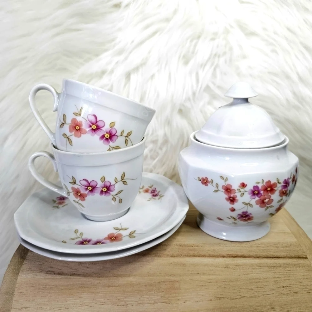 Winterling Schwarzenbach Bavaria Porcelain Cup, Saucer And Sugar Container